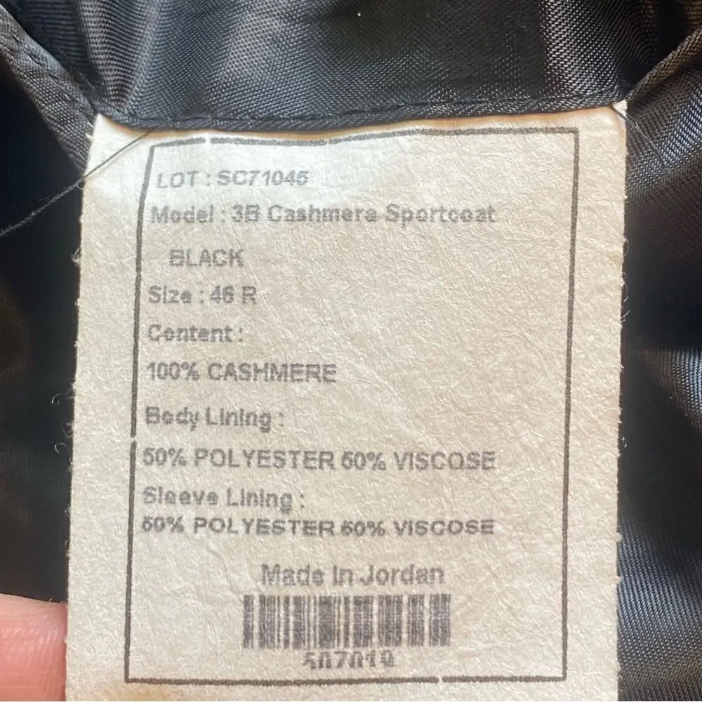 Jos A. Banks 100% Cashmere Black Sport Jacket Size 46R